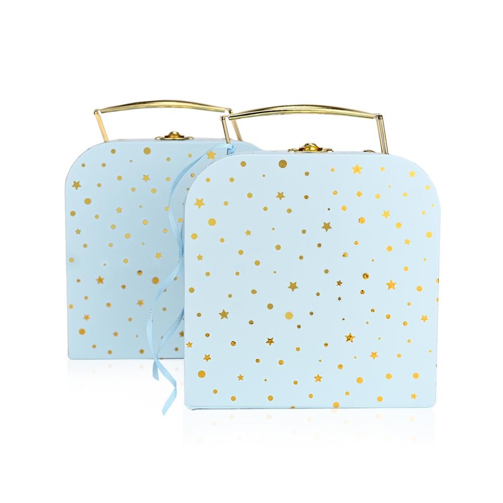 Βαλιτσάκι σιελ χρυσό με αστεράκια και πουά