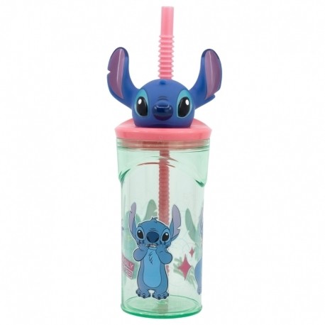 Stor Stitch Flowers Ποτήρι Νερού από Πλαστικό με Καλαμάκι 360ml