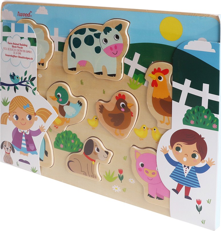 iwood Ξύλινο Παιδικό Puzzle Σφηνώματα Farm Animal 9pcs για 1+ Ετών 