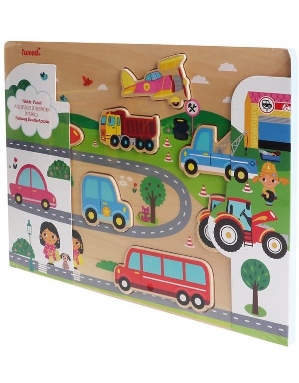 iwood Ξύλινο  Παιδικό Puzzle Σφηνώματα 9pcs Οχήματα