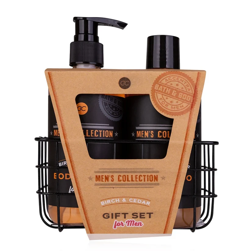 Men's bath set in a basket with 300ml shower gel & 300ml shampoo, Accentra