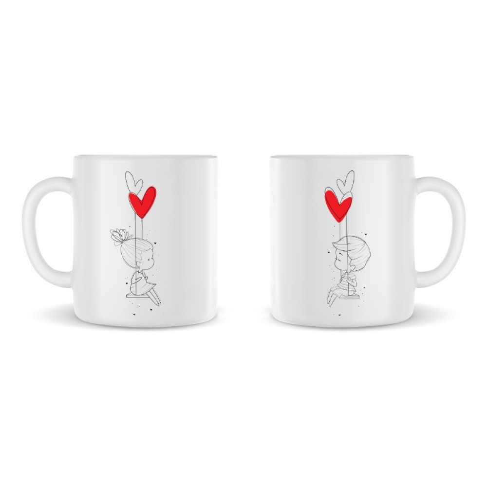 Κούπες ζευγάρι σε κούνια με καρδούλες (2 τμχ)