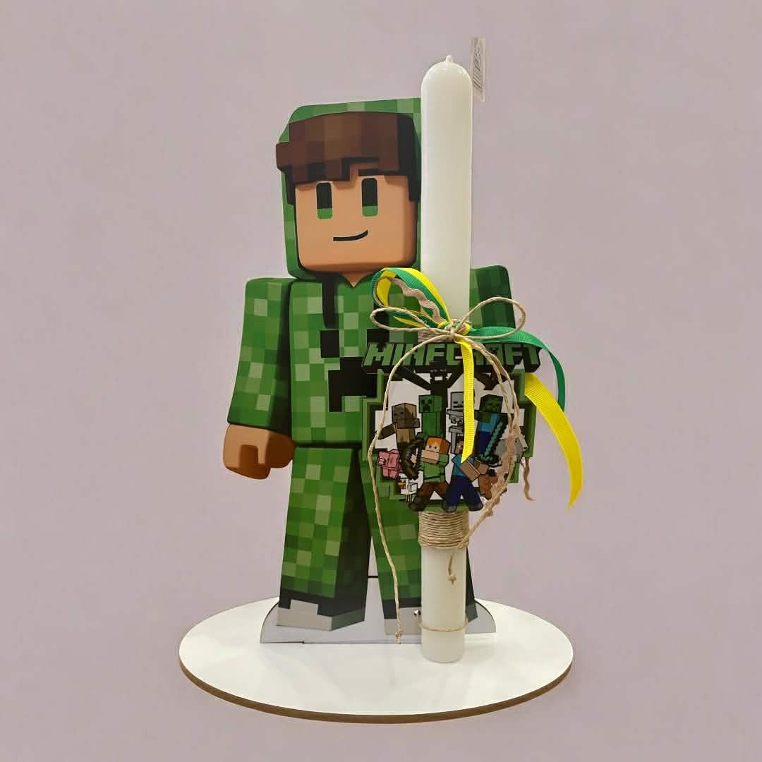 Λαμπάδα Minecraft με μαγνητάκι & διακοσμητικό σταντ