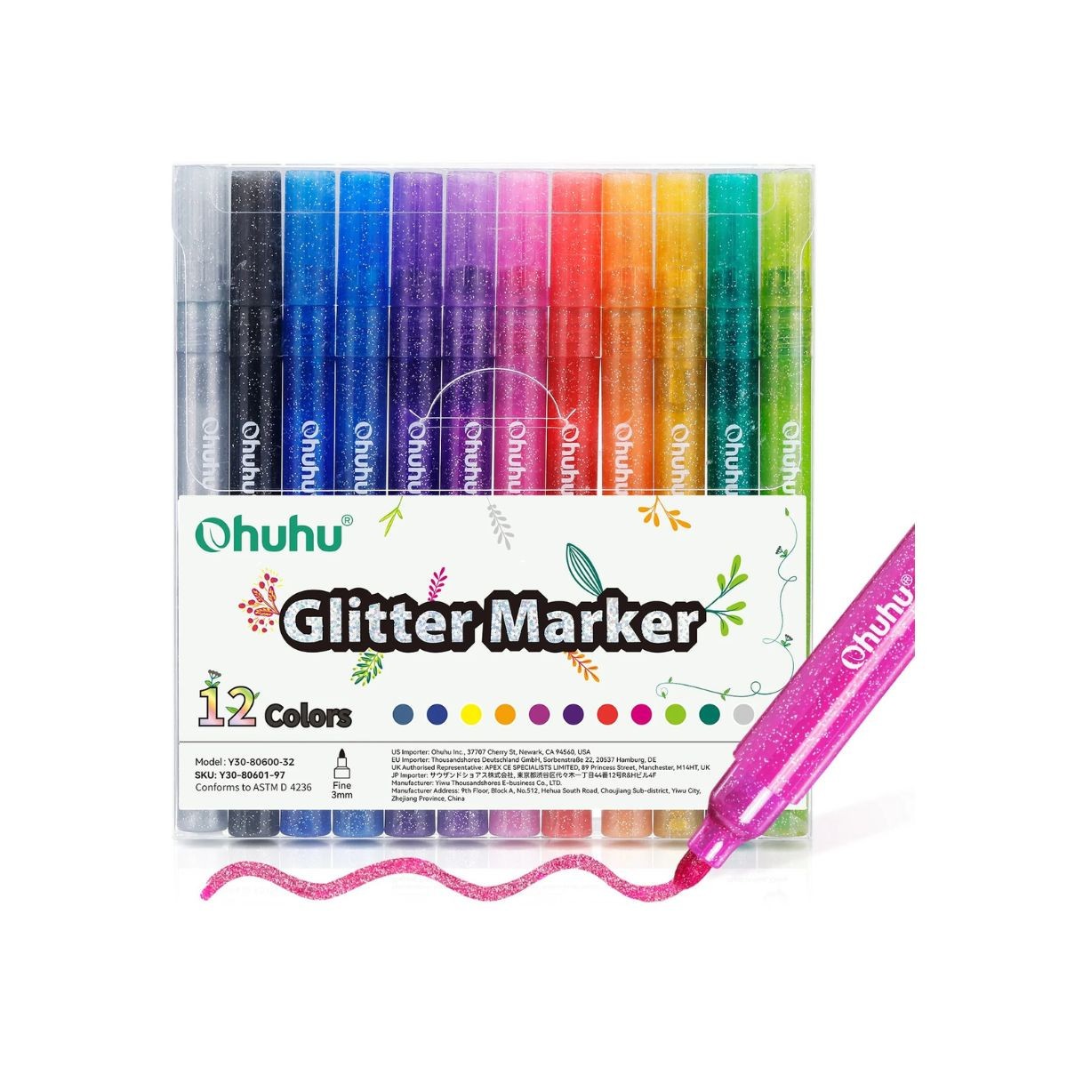 Ohuhu Metallic Markers Σετ 12 Μαρκαδόροι Νερού με Glitter