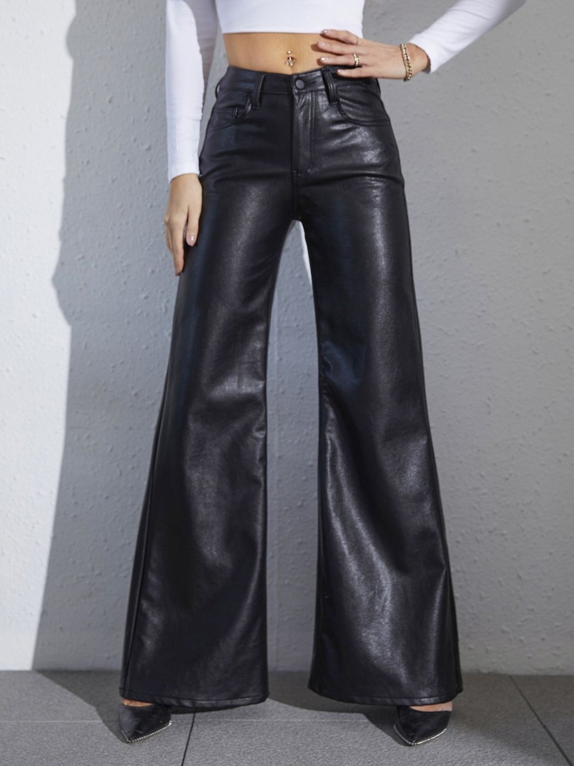 WIDE LEG LEATHER PANTS