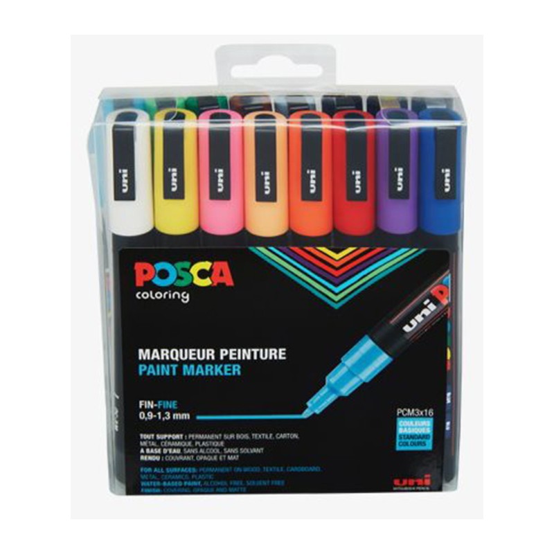 ΜΑΡΚΑΔΟΡΟΙ UNI POSCA  PC-3M FINE ΣΕΤ 16 ΧΡΩΜΑΤΩΝ