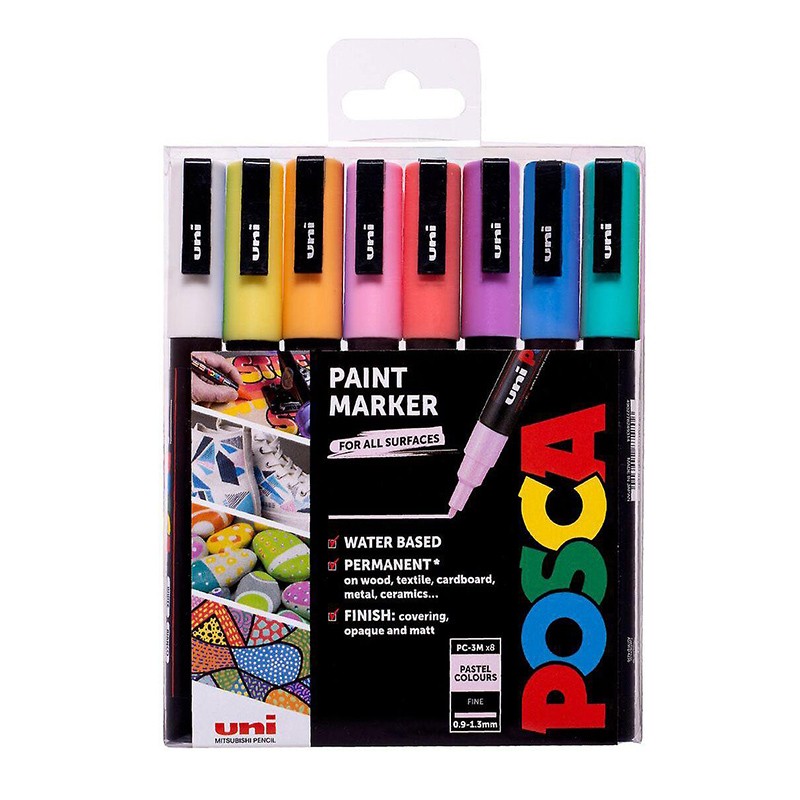 ΜΑΡΚΑΔΟΡΟΙ UNI POSCA  PC-3M FINE ΣΕΤ  8 ΧΡΩΜΑΤΩΝ