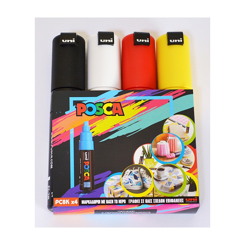 ΜΑΡΚΑΔΟΡΟΙ UNI POSCA  PC-8K ΧΟΝΔΡΟ ΣΕΤ 4 ΧΡΩΜΑΤΩΝ