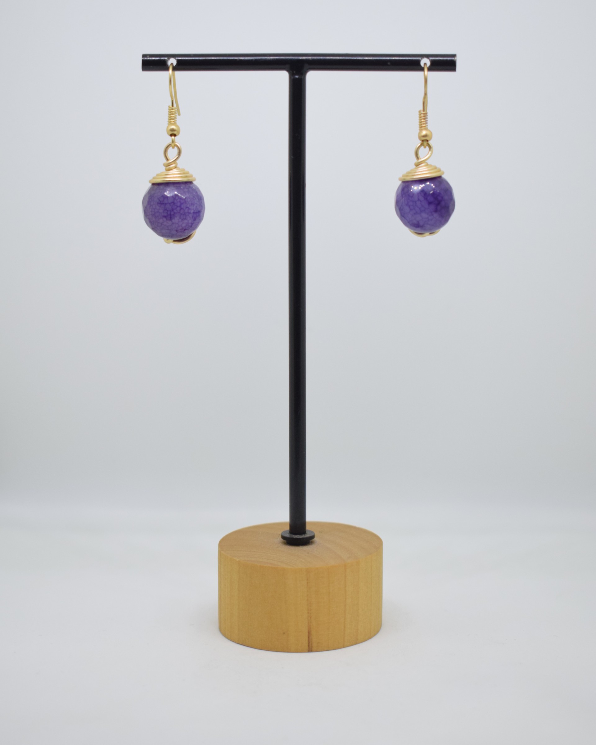 Σκουλαρίκια light gold με μωβ αχάτες