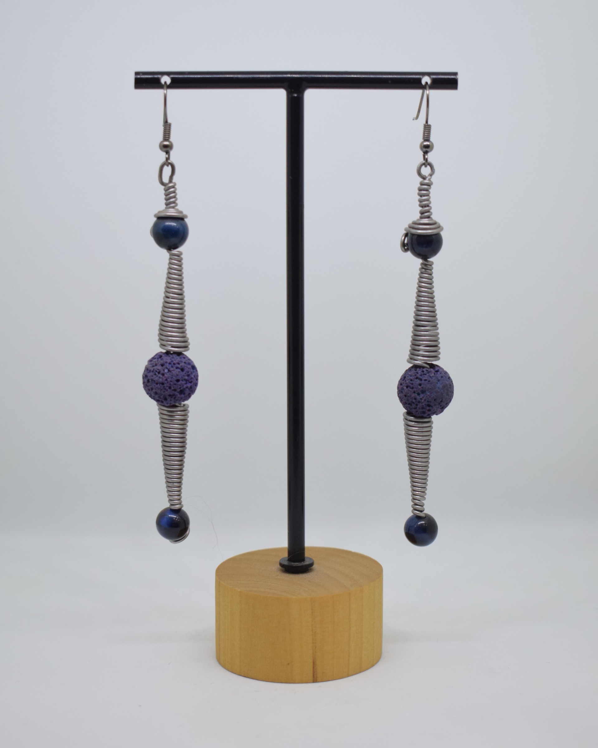 Σκουλαρίκια ασημί ματ σπιράλ με μάτι τίγρη & lava