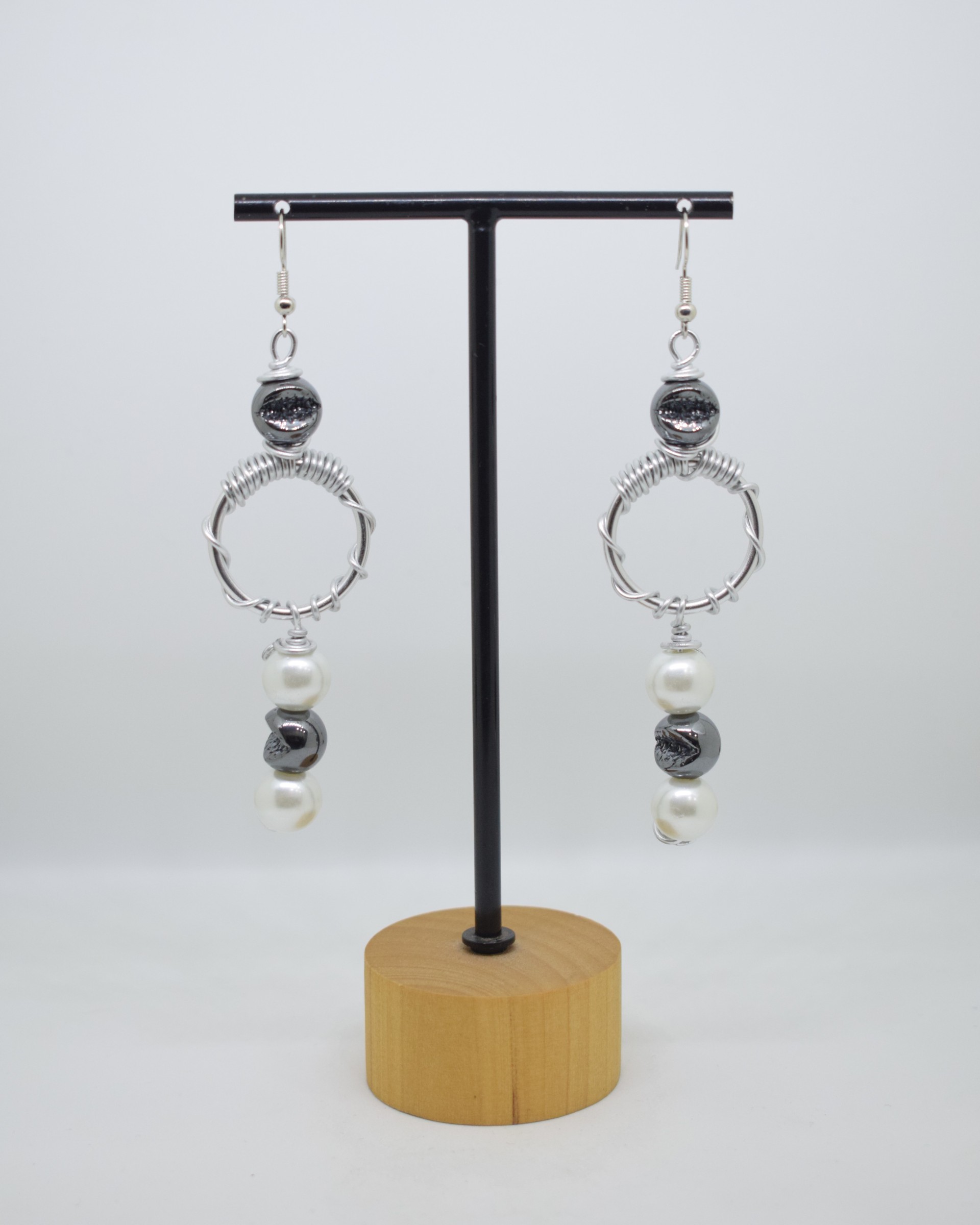 Σκουλαρίκια ασημί με πέρλες & αιματίτες 