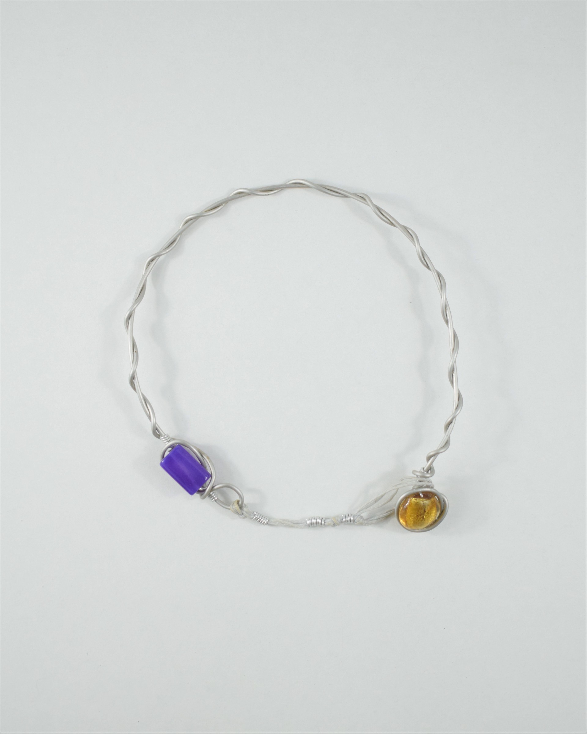 Κολιέ ασημί ματ με μωβ αχάτη & κίτρινο μουράνο