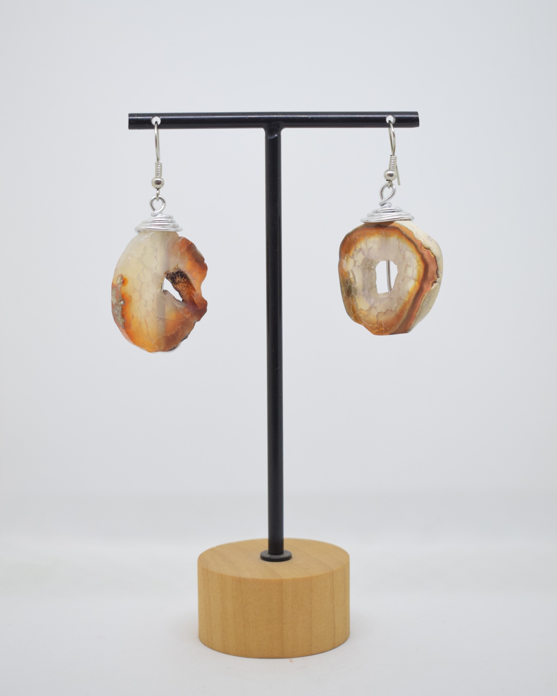 Σκουλαρίκια ασημί με γυαλισμένους αχάτες