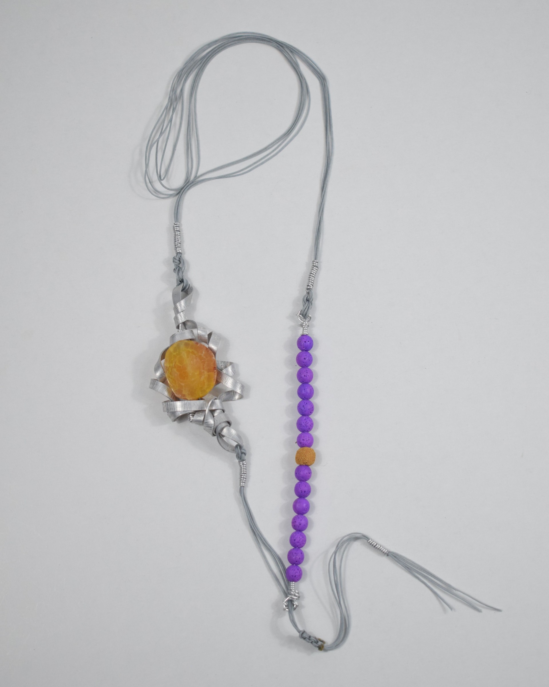 Κολιέ ασημί με αχάτη & lava