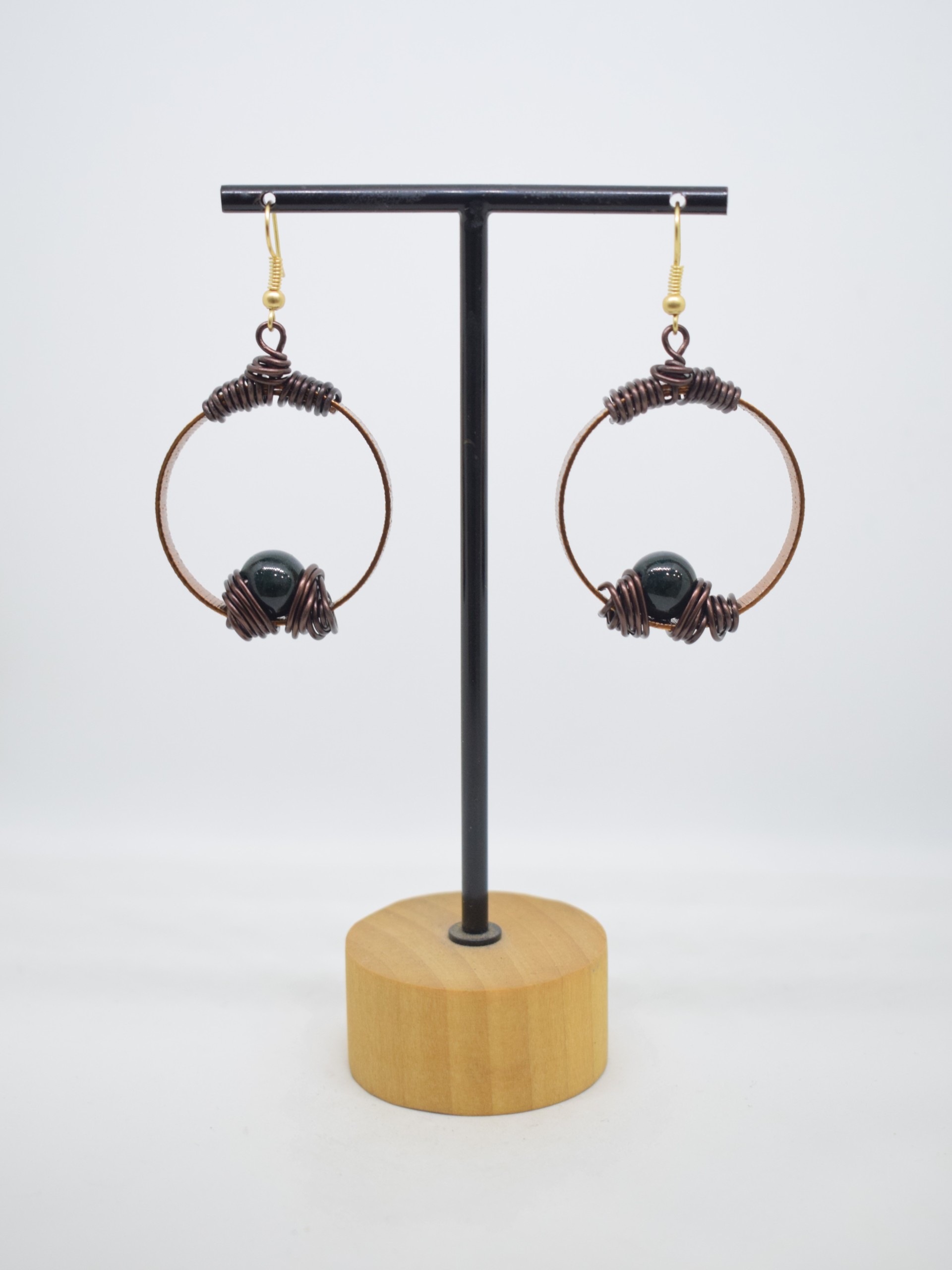 Σκουλαρίκια bronze κρίκοι με καφέ σπιράλ & χαολίτες