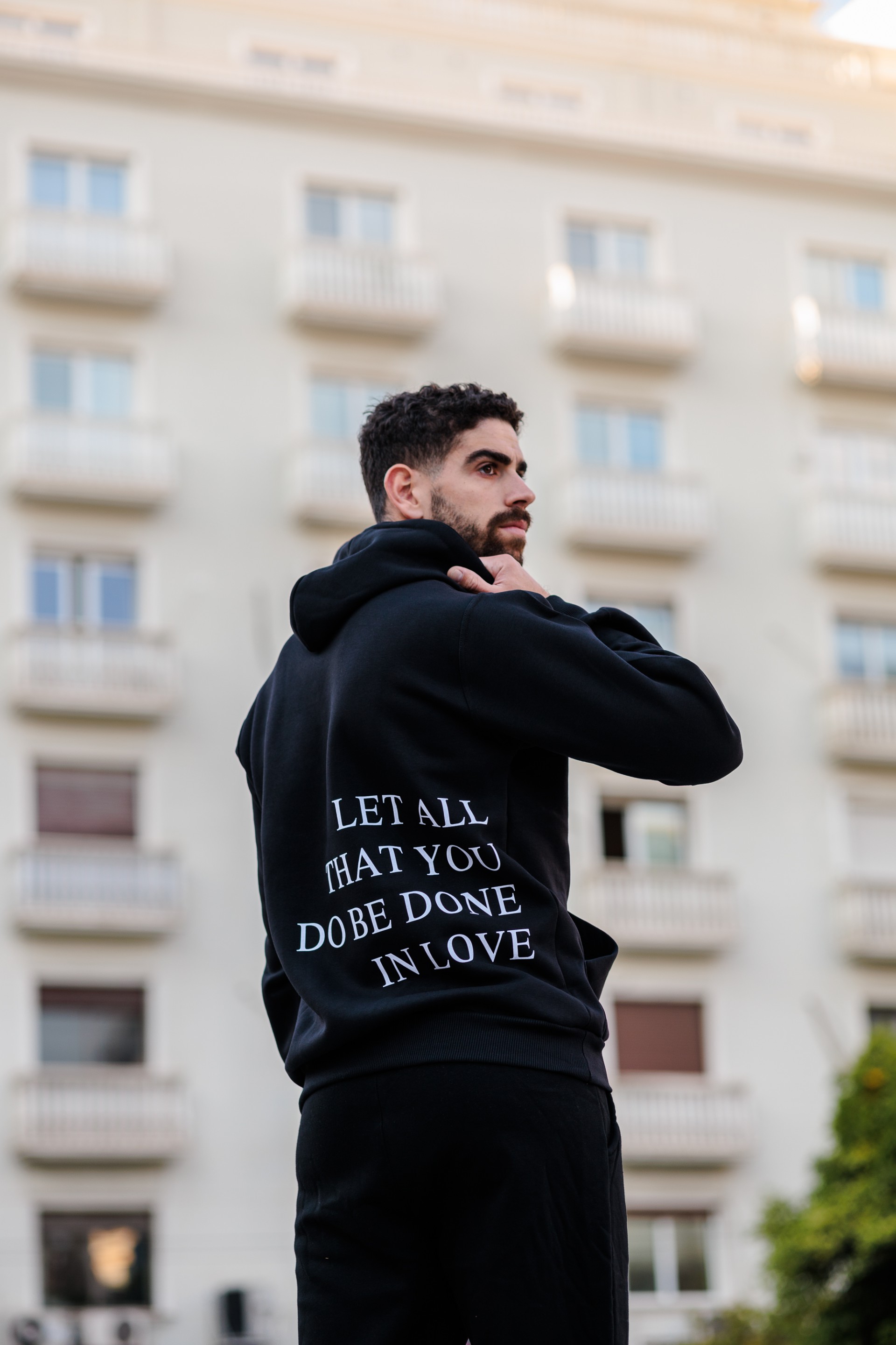 HOODIE "LET ALL THAT YOU DO BE DONE IN LOVE" IN BLACK