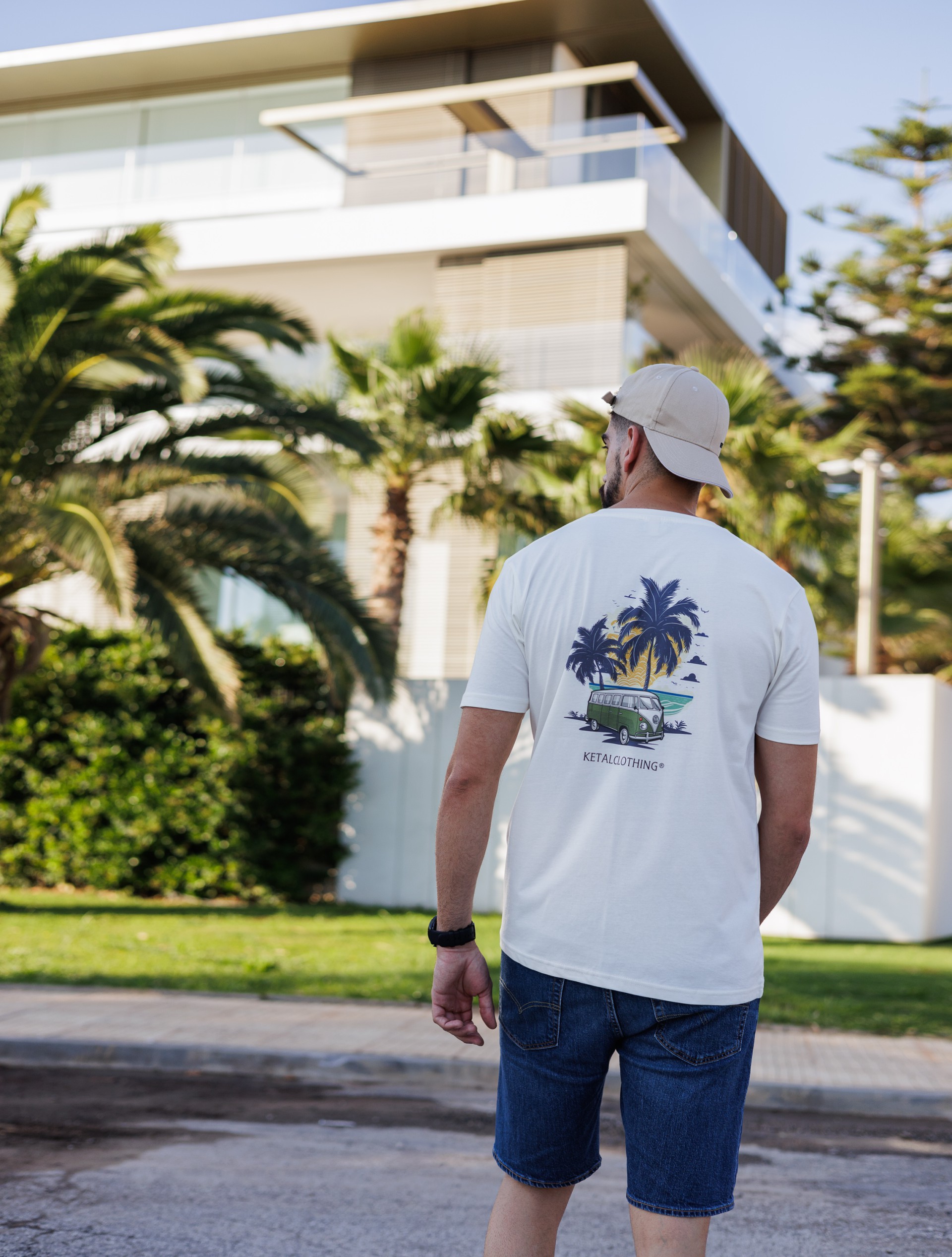 PALM TREE VAN T-SHIRT "KETA΄L" IN WHITE MIST