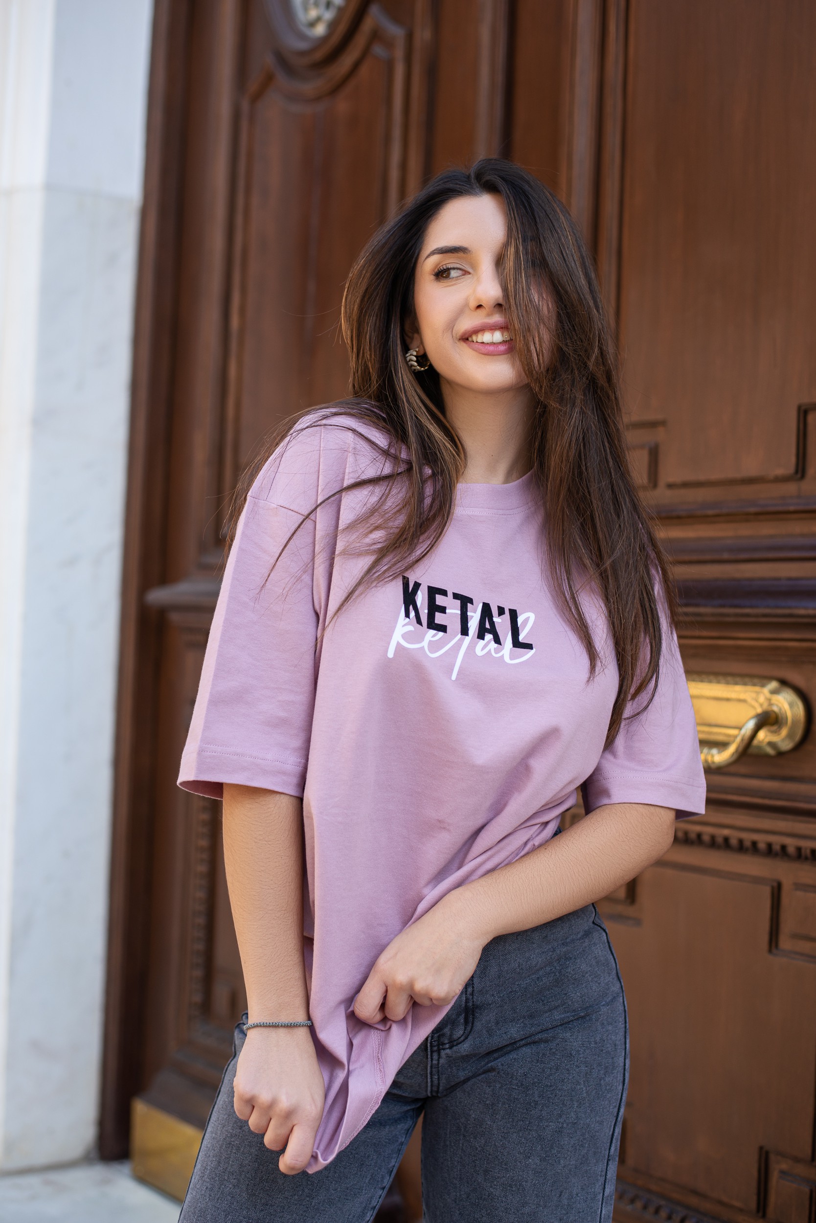 OVERSIZED T-SHIRT REFLECTION ''KETA΄L'' IN PURPLE ROSE