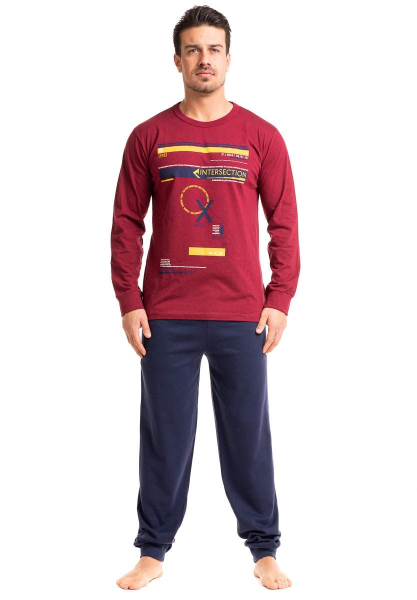 Πιτζάμα ανδρική βαμβακερή Nina Club Intersection-Μπορντό