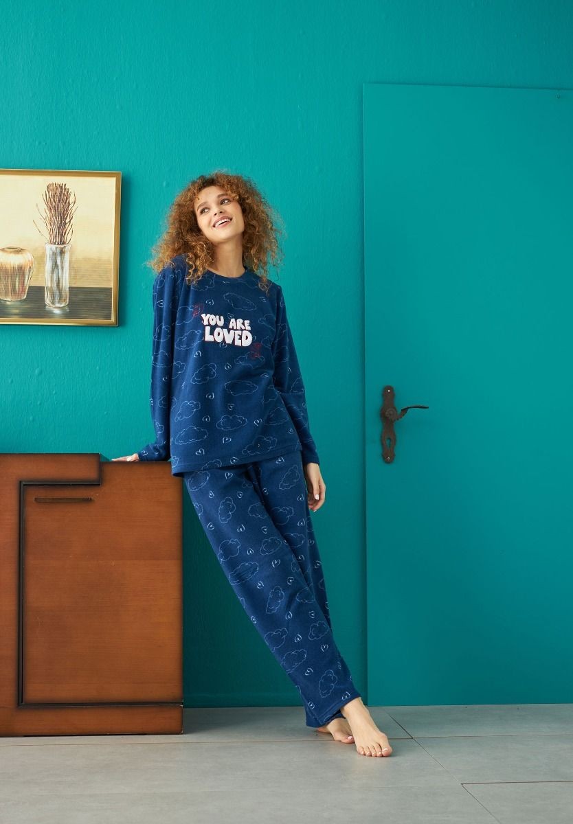 Πιτζαμα γυναικεία Fleece Siyah Inci You Are Loved