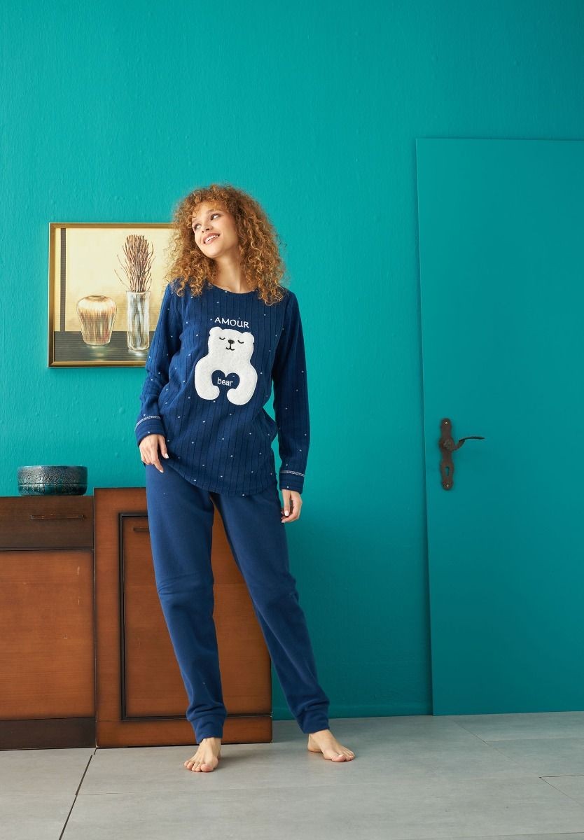 Πιτζαμα γυναικεία Fleece Siyah Inci Amour Bear