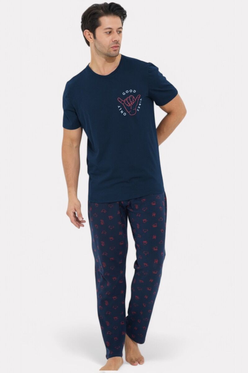 Πιτζάμα ανδρική Siyah Inci Good Vibes με μακρύ παντελόνι