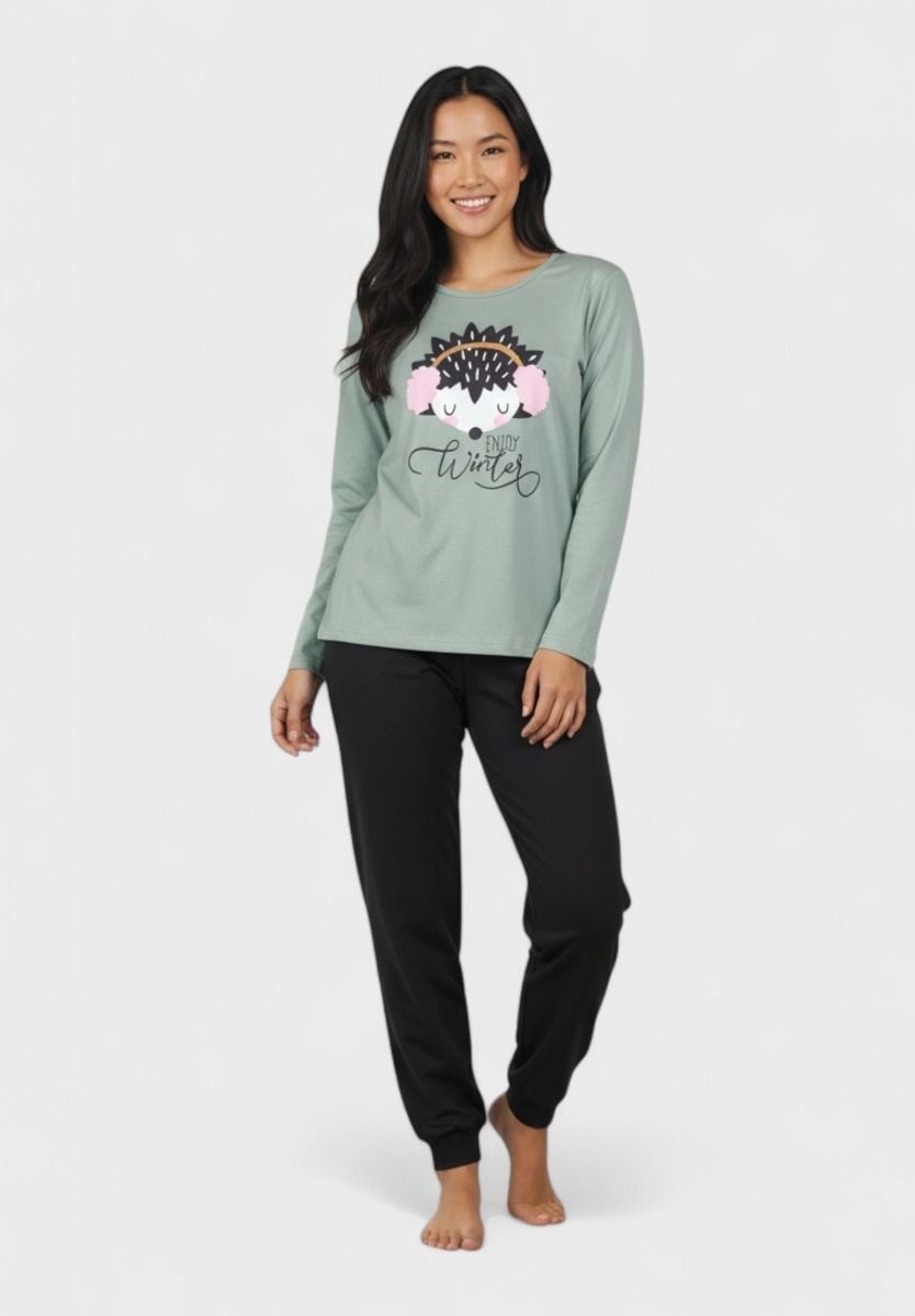 Πιτζαμα γυναικεία Fleece Siyah Happy Winter