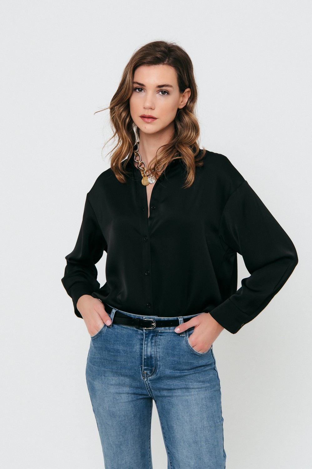 Πουκάμισο Σατέν-Μαύρο