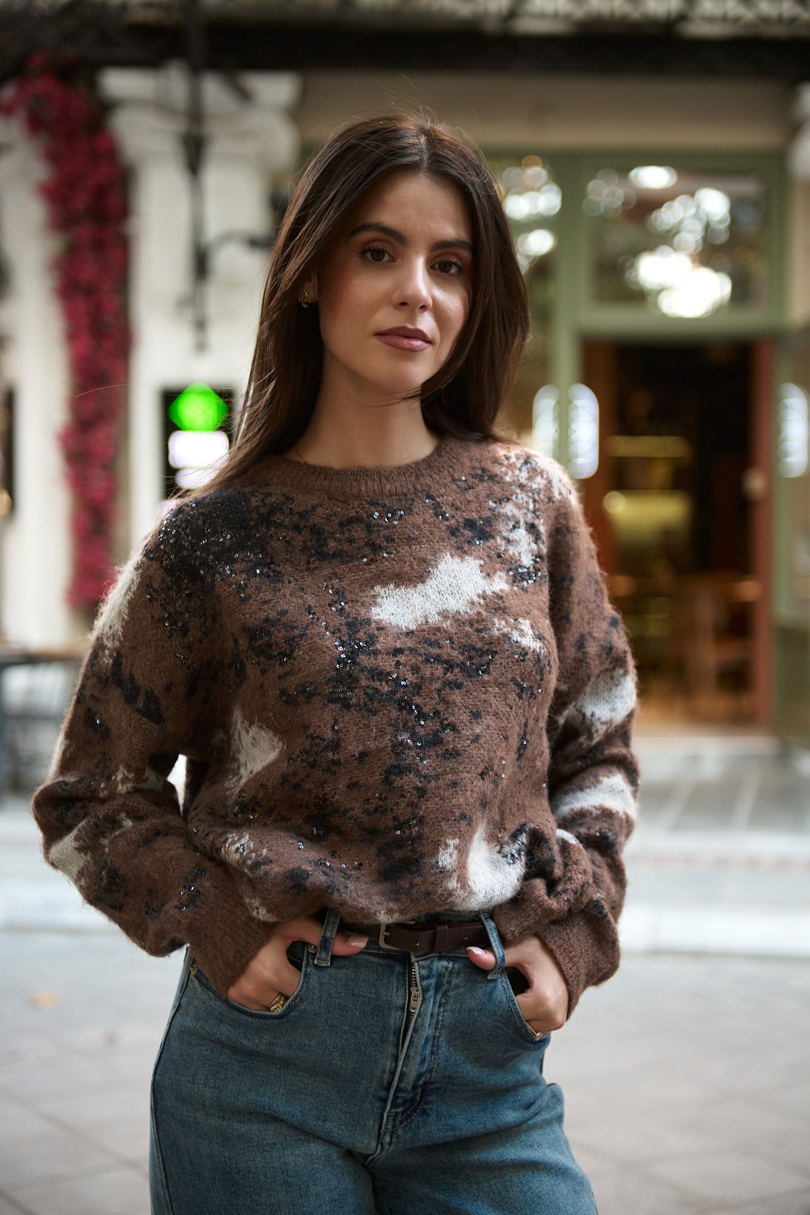 Πουλόβερ με Πούλιες-χρώμα Καφέ