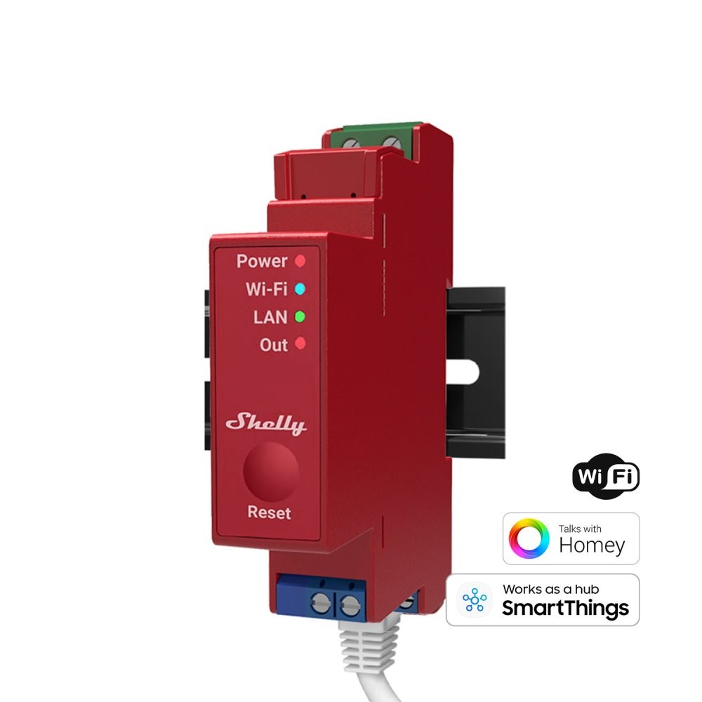 SHELLY 1 channel DIN rail relay switch with power metering and Wi-Fi