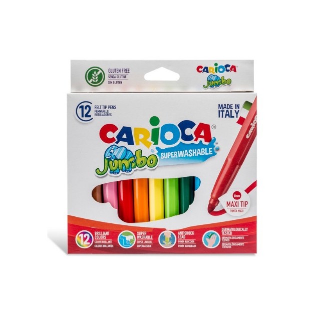 Μαρκαδόροι Ζωγραφικής Carioca Jumbo χοντροί 12 τεμαχίων-πλενόμενοι