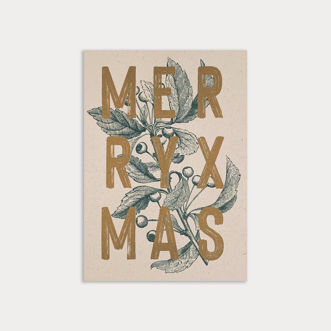 Postcard / Merry Xmas / eco paper / vegetable dye
