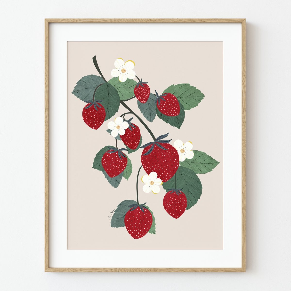 Strawberries branch Art Print A4