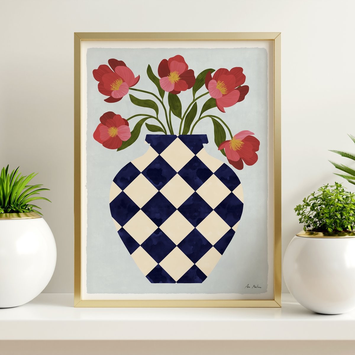 Vase and roses Art Print A4