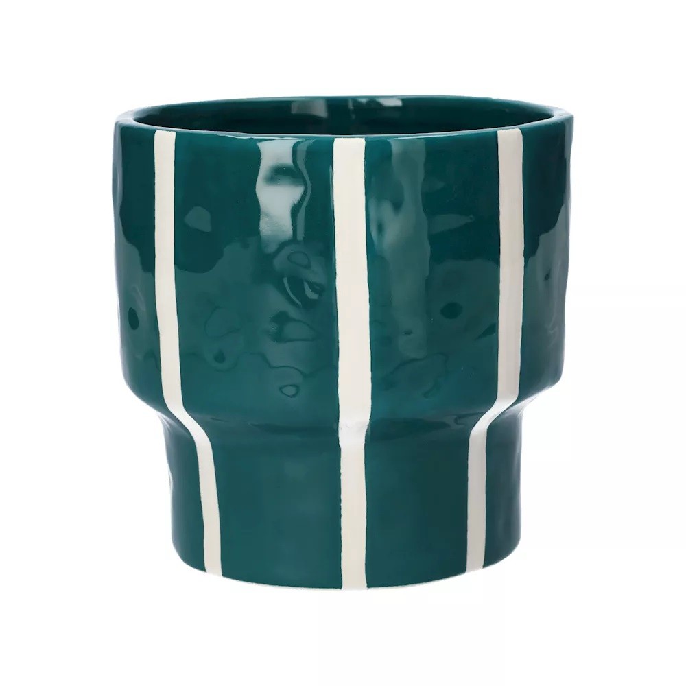 Ceramic Pot Petrol White stripes Glazed d13.5xh13