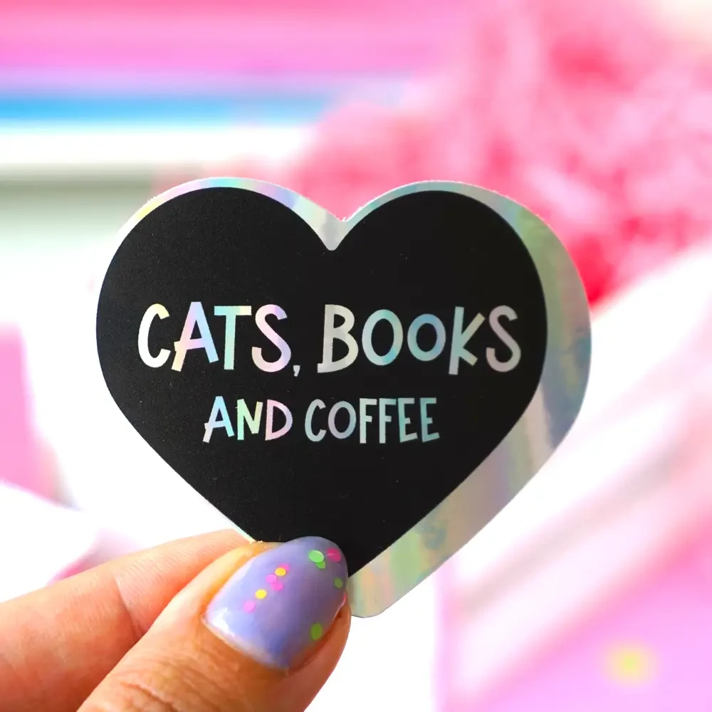 Cats, Books & Coffee - Bookish Sticker Book Lover Trop