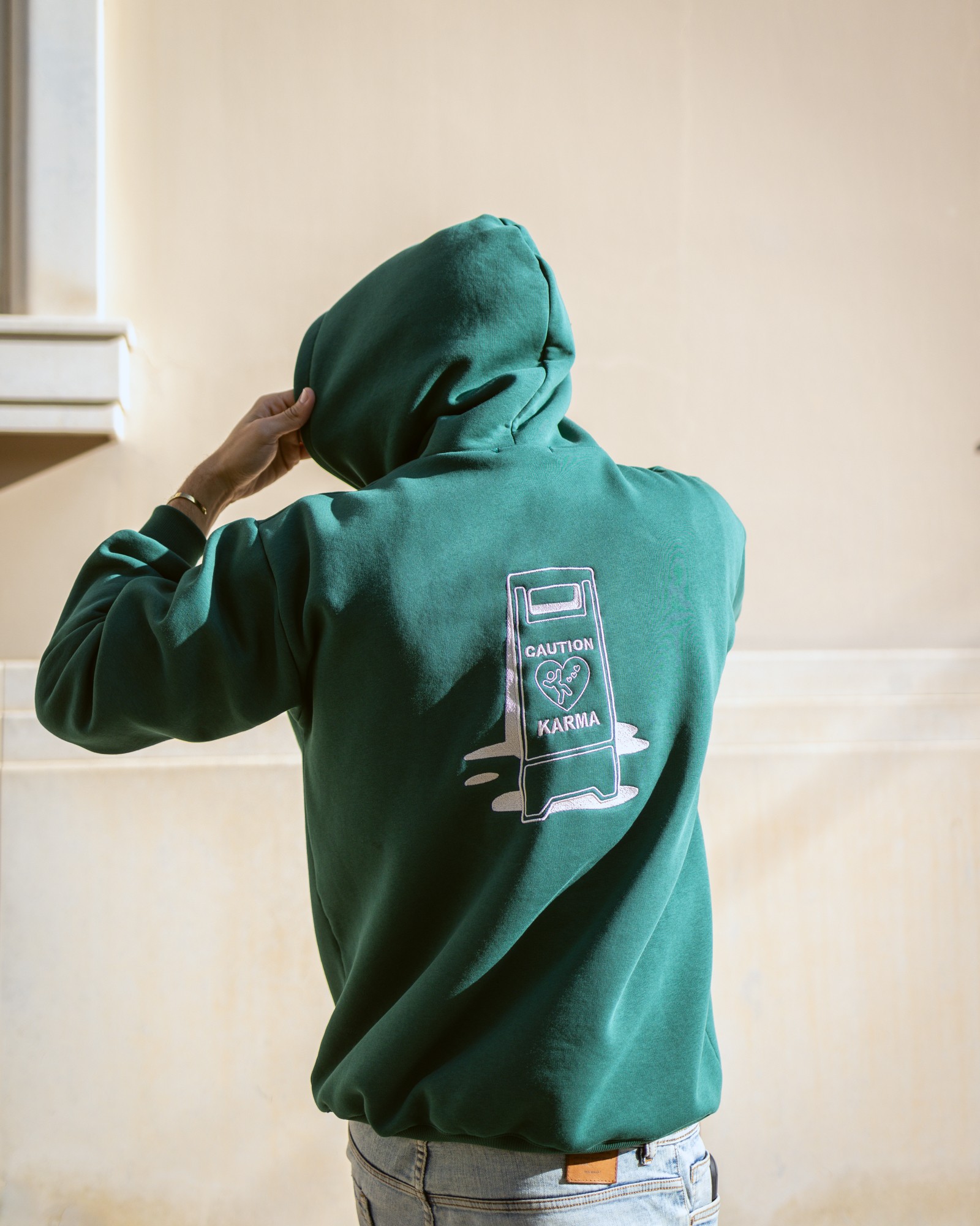 Caution Oversized Hoodie -Green 