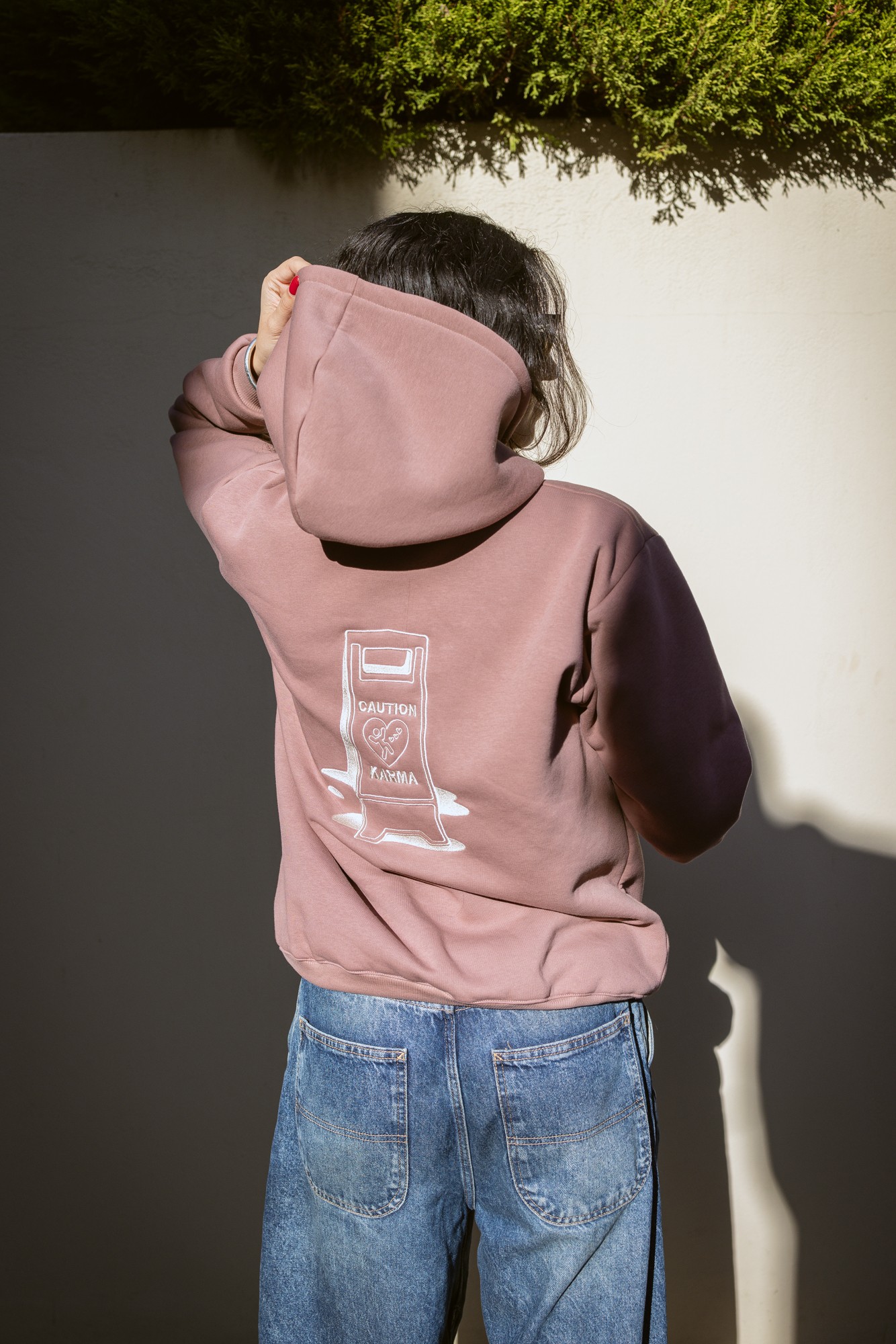 Caution Oversized Hoodie -Dusty Pink