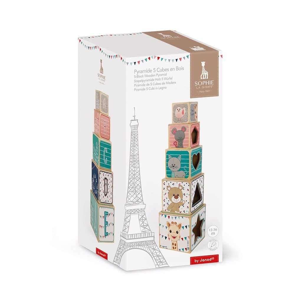 JANOD SOPHIE LA GIRAFE - ΞΥΛΙΝΗ ΠΥΡΑΜΙΔΑ ΜΕ ΚΥΒΟΥΣ J09503