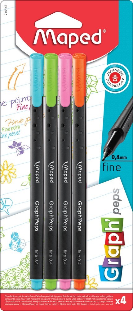 ΜΑΡΚΑΔΟΡΑΚΙ GRAPH PEPS FINE TIP 0.4mm  FANCY ΧΡΩΜΑΤΑ ΣΕ BLISTER Χ 4