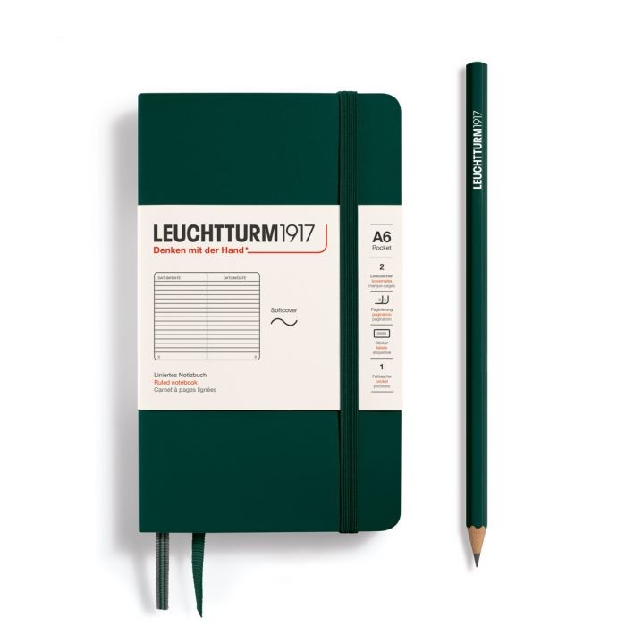 L NOTEBOOK SC A6 POCKET RULED FOREST GREEN 123p