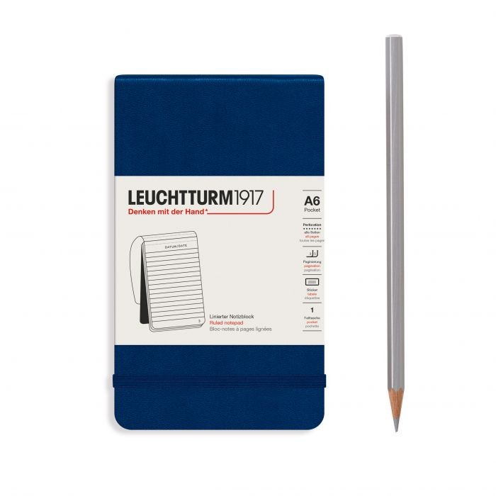 L NOTEPAD HC A6 POCKET RULED NAVY 184p