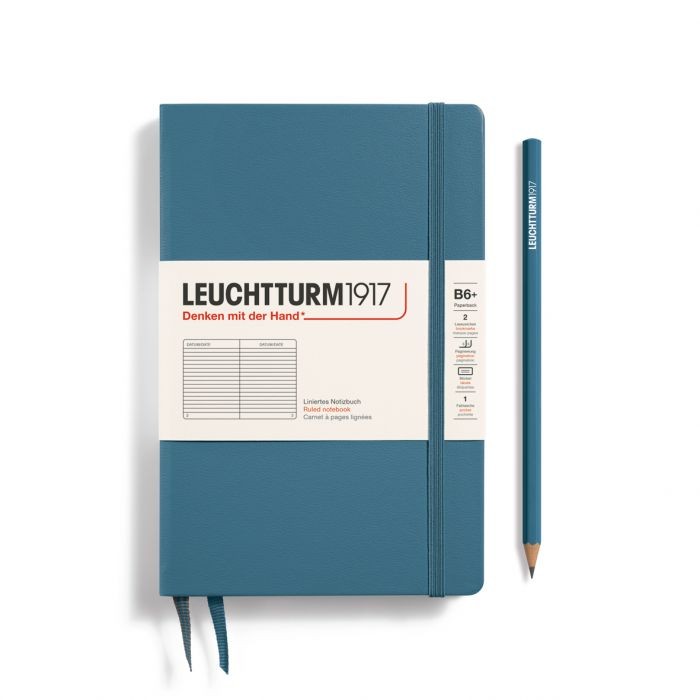 L NOTEBOOK HC B6+ PAPERBACK RULED STONE BLUE 219p