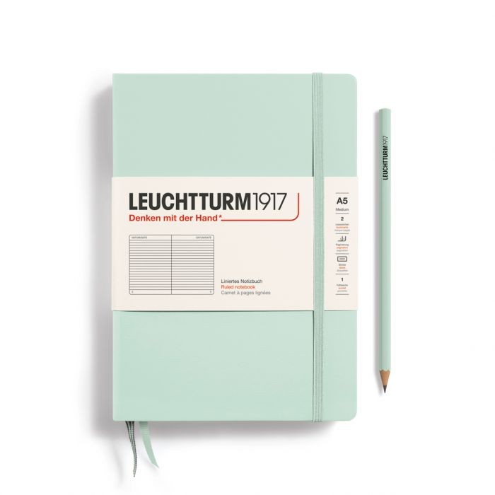L NOTEBOOK HC A5 MED RULED MINT GREEN 251p
