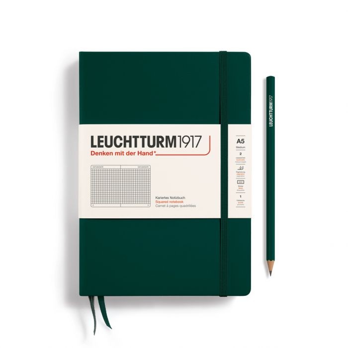 L NOTEBOOK HC A5 MED SQUARED FOREST GREEN 251p