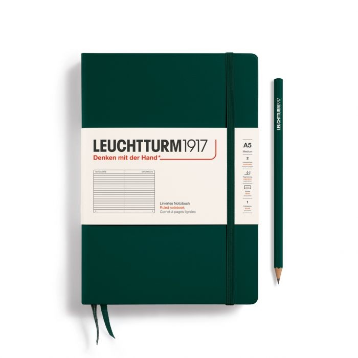 L NOTEBOOK HC A5 MED RULED FOREST GREEN 251p