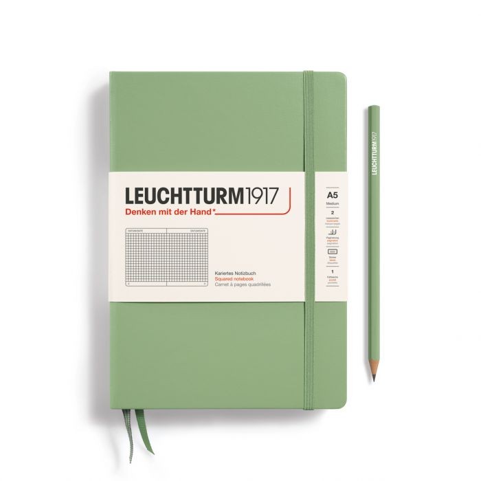 L NOTEBOOK HC A5 MED SQUARED SAGE 251P