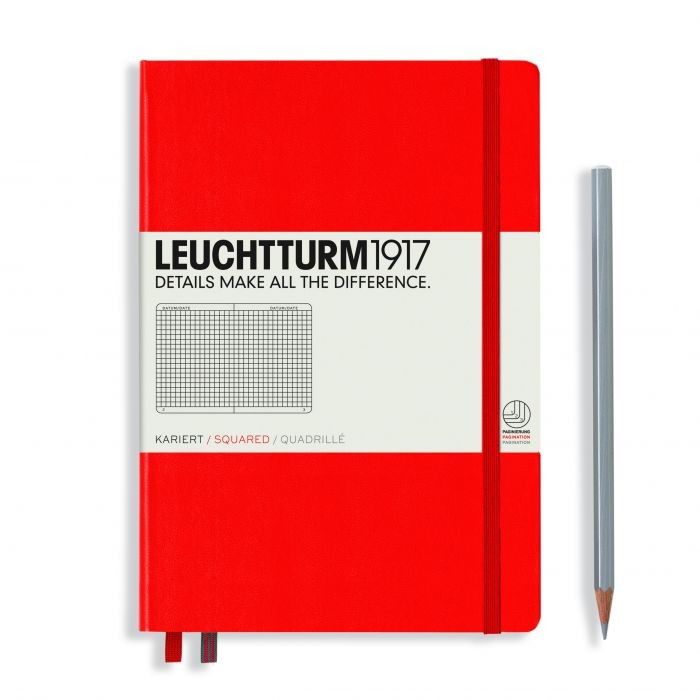 L NOTEBOOK HC A5 MED SQUARED RED 251P