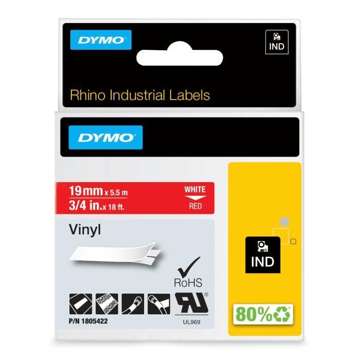 RHINO 1805422 19mm VINYL ΤΑΡΕ WHITonRED