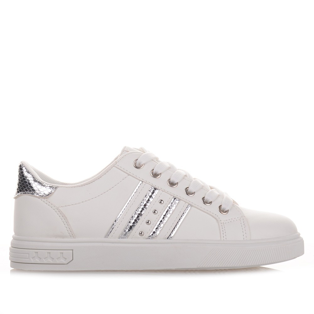 Άσπρα Γυναικεία Sneakers Με Ασημί λεπτομέρειες